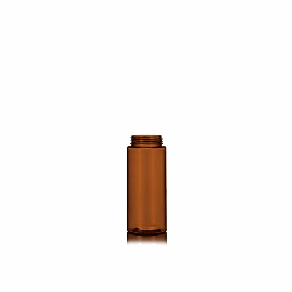1 oz Amber PET Cylinder Round Bottle with 20-410 neck finish