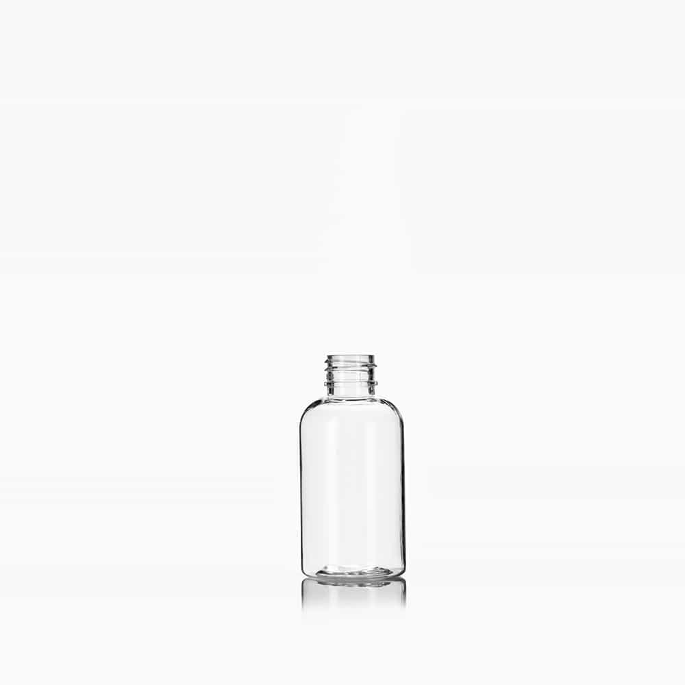 2 oz Clear PET Boston Round Bottle with 20-410 neck finish