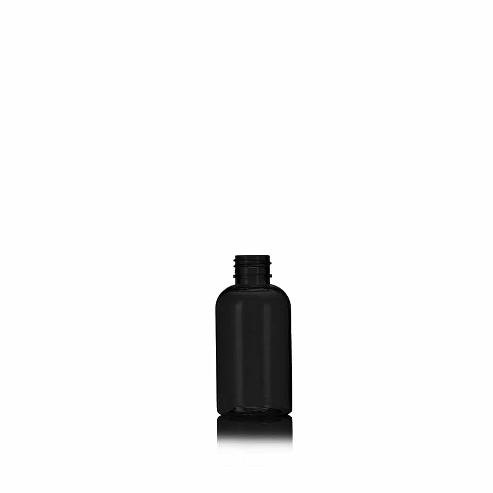 2 oz Black PET Boston Round Bottle with 20-410 neck finish