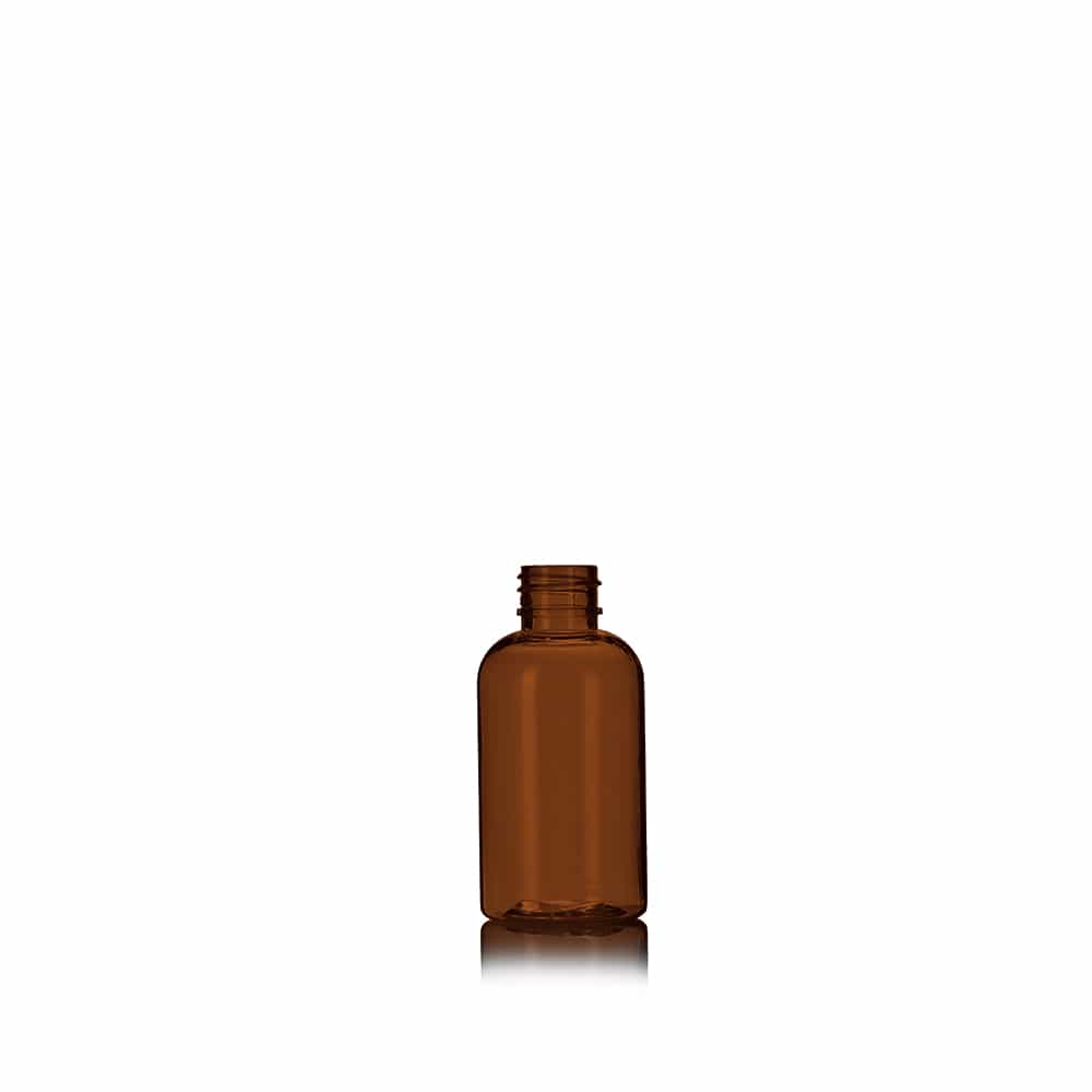 2 oz Amber PET Boston Round Bottle with 20-410 neck finish