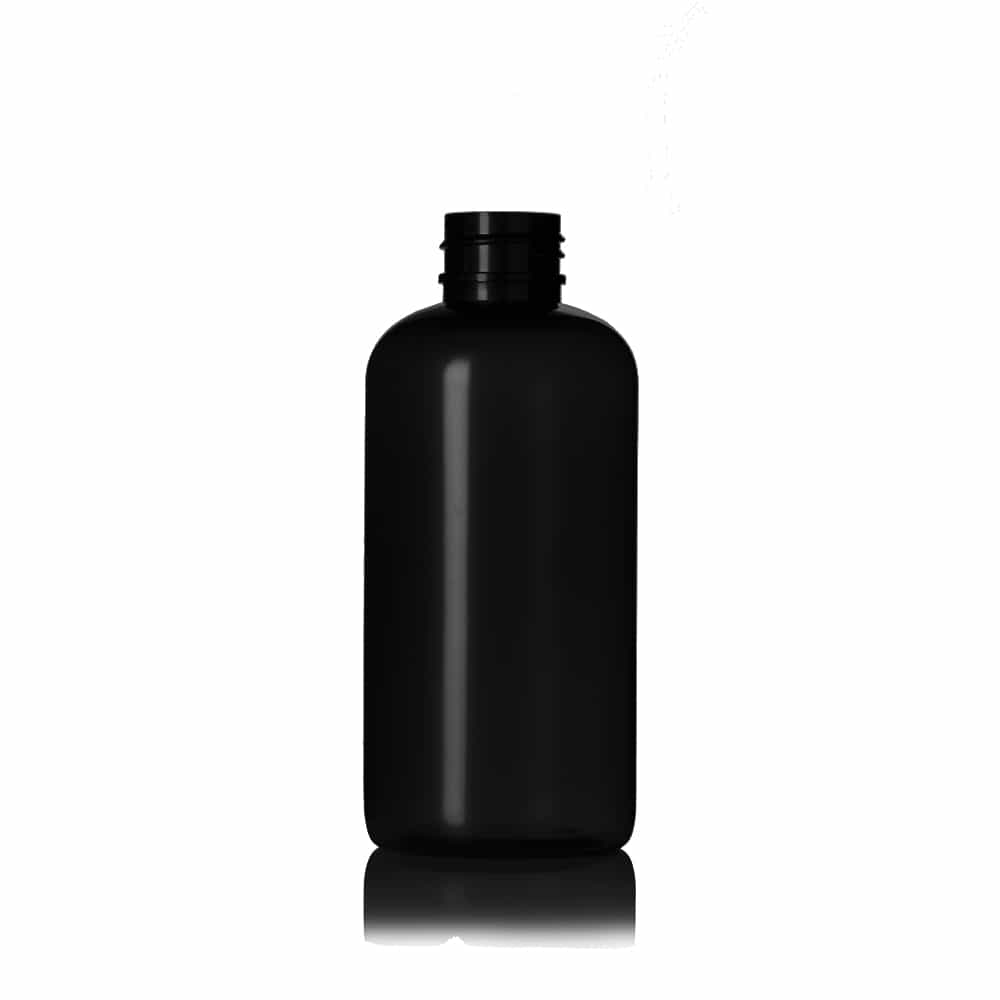4 oz Black PET Modern Round Bottle with 24-410 neck finish