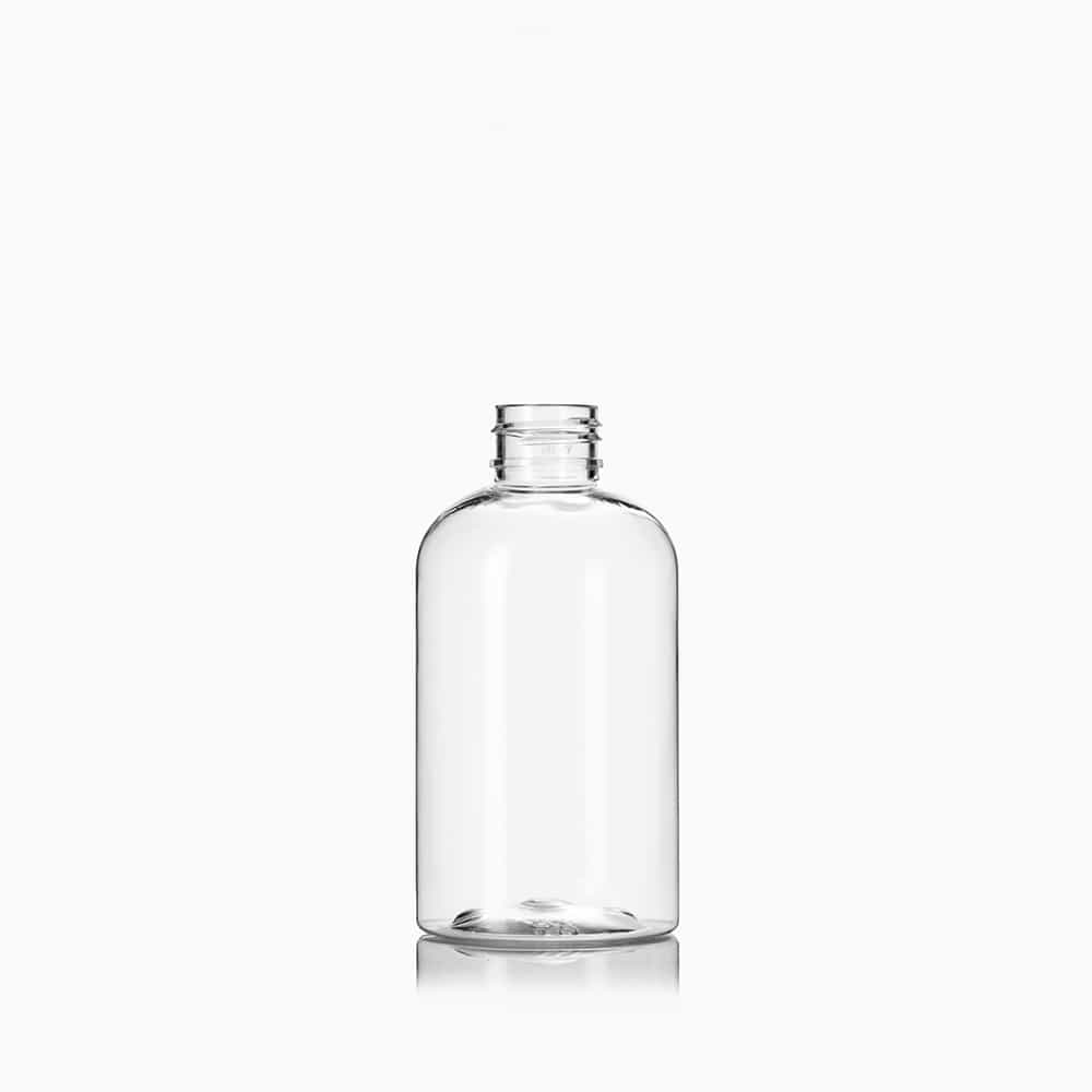 6 oz Clear PET Boston Round Bottle with 24-410 neck finish