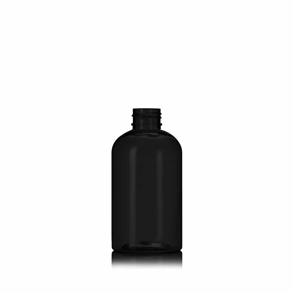 6 oz Black PET Boston Round Bottle with 24-410 neck finish