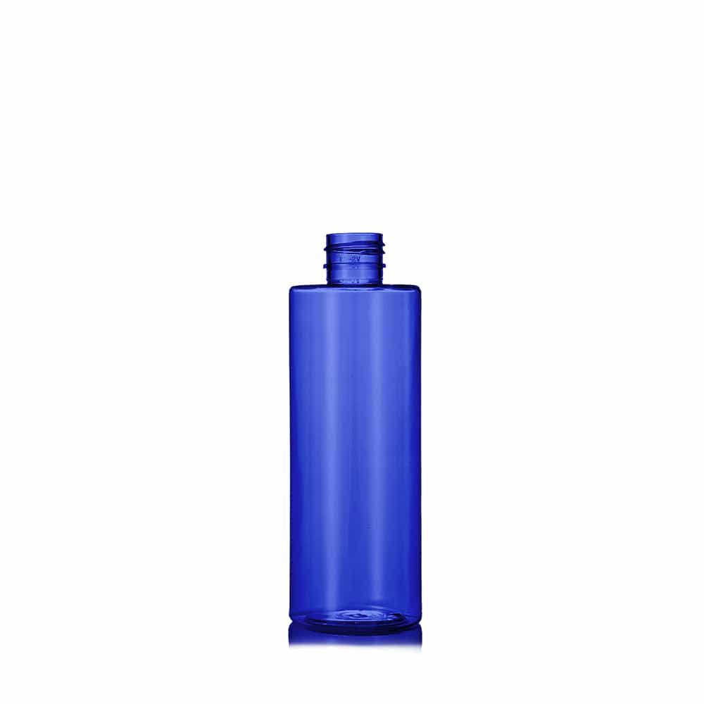 8 oz Blue PET Cylinder Round Bottle with 24-410 neck finish