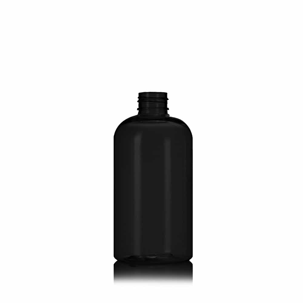 8 oz Black PET Boston Round Bottle with 24-410 neck finish
