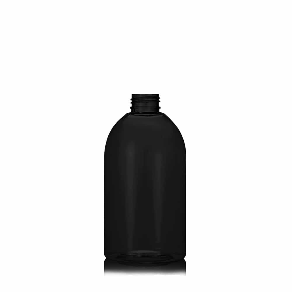 16 oz Black PET Boston Round Bottle with 28-410 neck finish