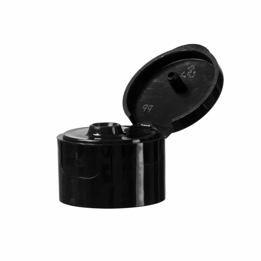 Black PP Smooth Flip Top Cap with 24-410 neck finish