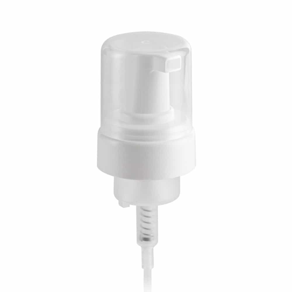 White PP Foaming Pump with 42-410 neck finish and 4" Dip Tube, 0.4 cc Output