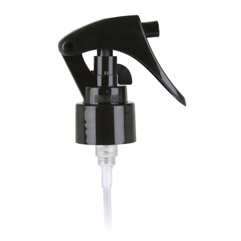 Black PP Mini Trigger Sprayer with 24-410 neck finish and 6.875" Dip Tube, 0.3 cc Output