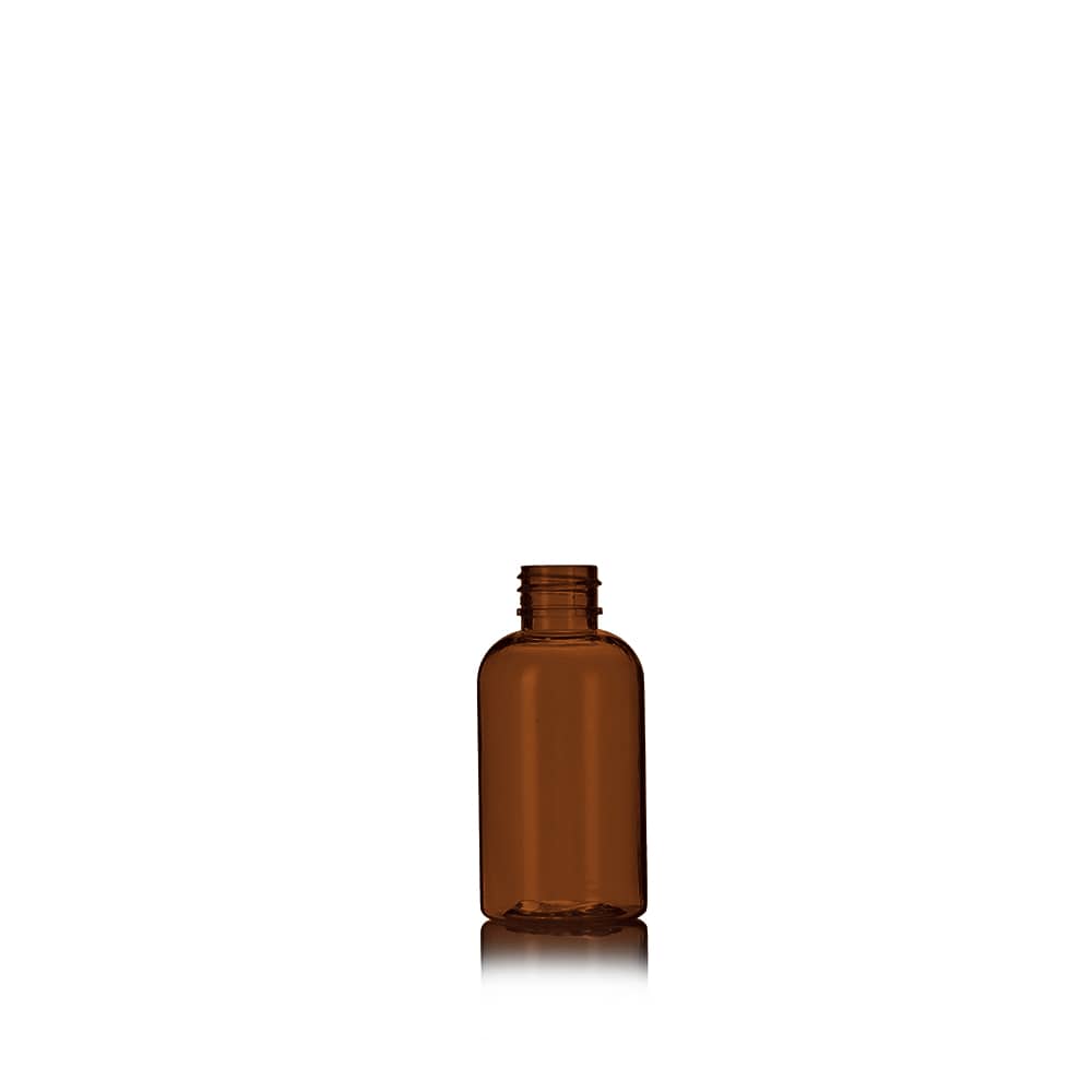2 oz Amber PET Boston Round Bottle with 20-410 neck finish - Product image