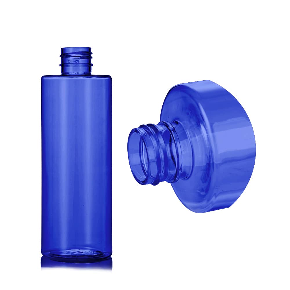 8 oz Blue PET Cylinder Round Bottle with 24-410 neck finish - Product image