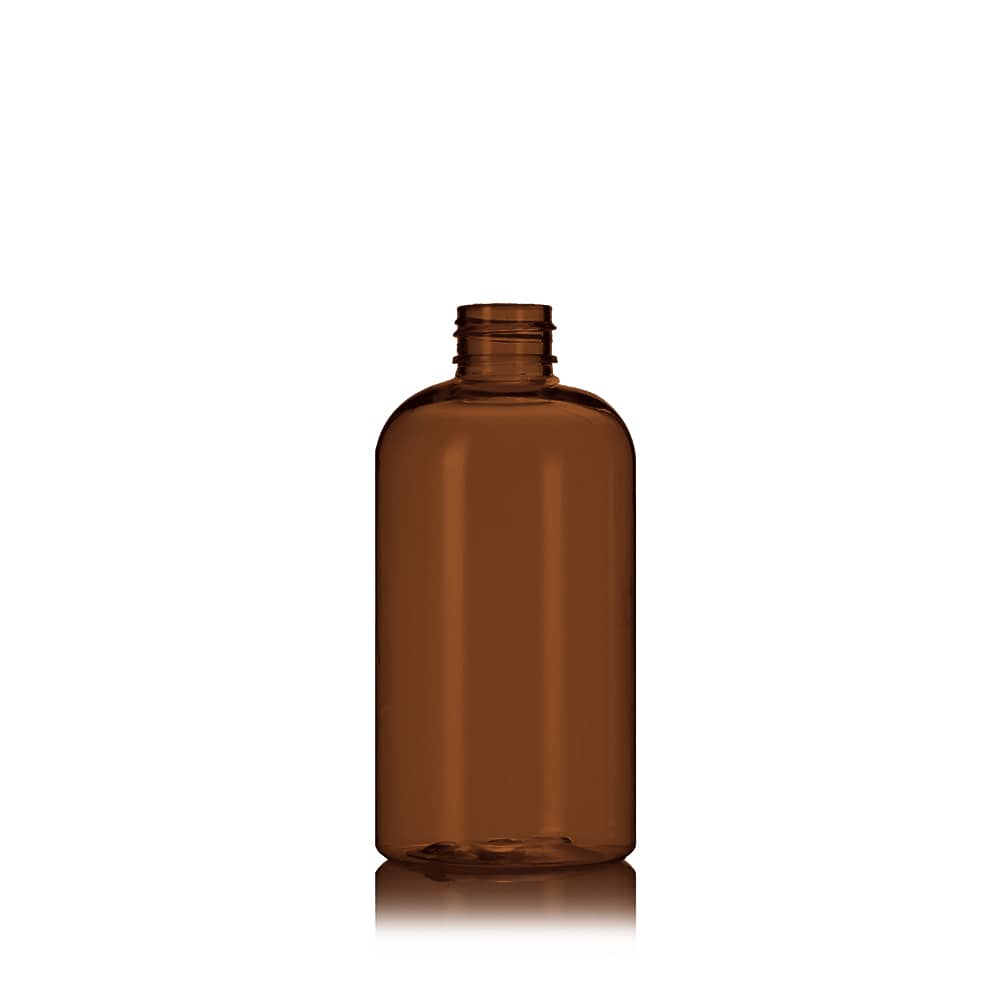 8 oz Amber PET Boston Round Bottle with 24-410 neck finish - Product image
