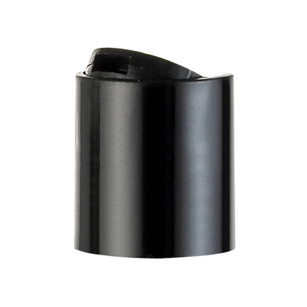Black PP Smooth Disc Top Cap with 24-410 neck finish and Pressure Sensitive Seal - Product image