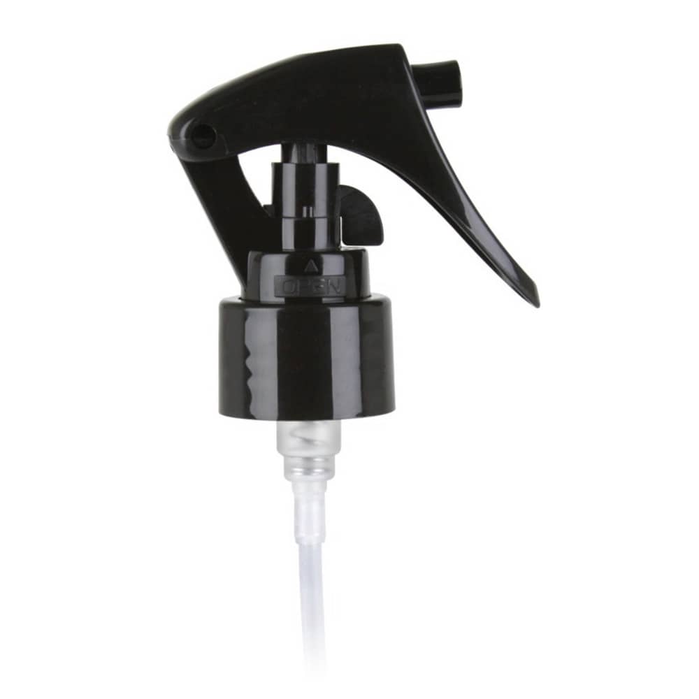 Black PP Mini Trigger Sprayer with 24-410 neck finish and 7.25" Dip Tube, 0.3 cc Output - Product image