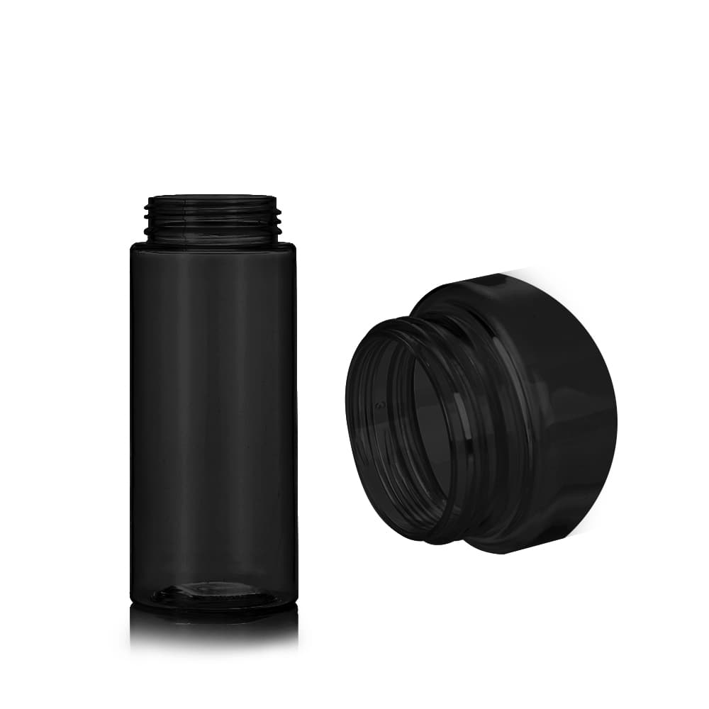 1 oz Black PET Cylinder Round Bottle with 20-410 neck finish - Product image