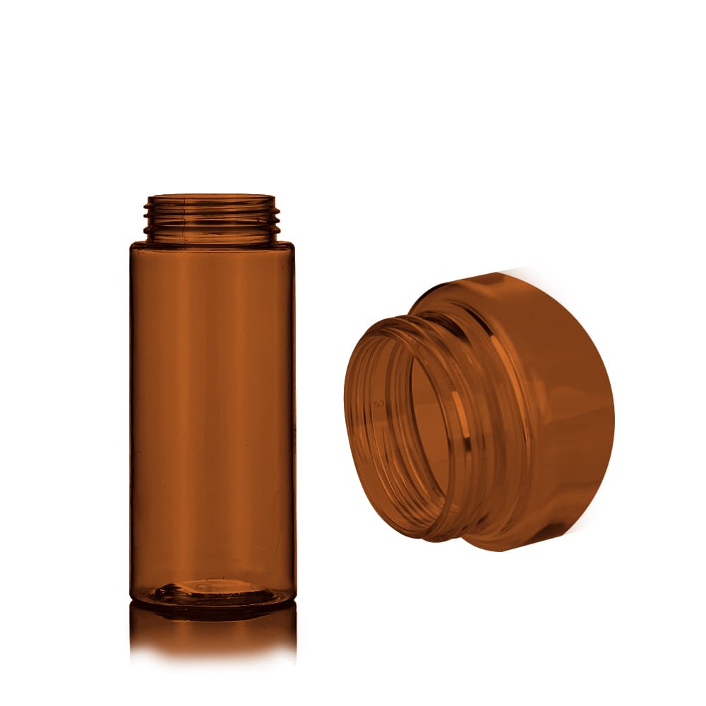 1 oz Amber PET Cylinder Round Bottle with 20-410 neck finish - Product image
