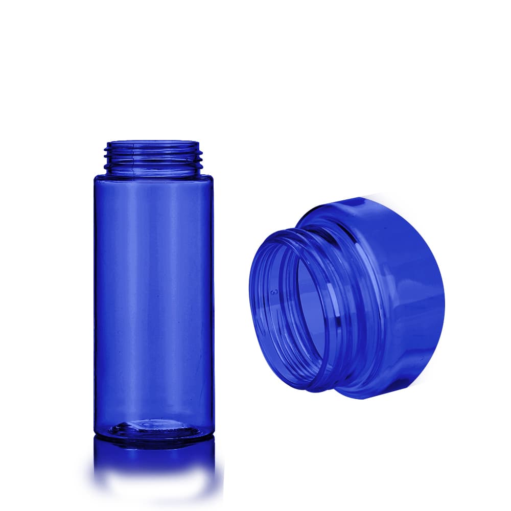 1 oz Blue PET Cylinder Round Bottle with 20-410 neck finish - Product image