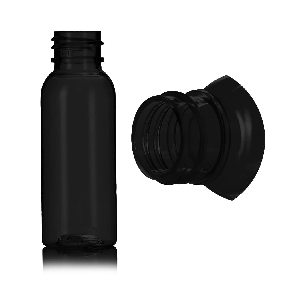 1 oz Black PET Cosmo Bottle with 20-410 neck finish - Product image