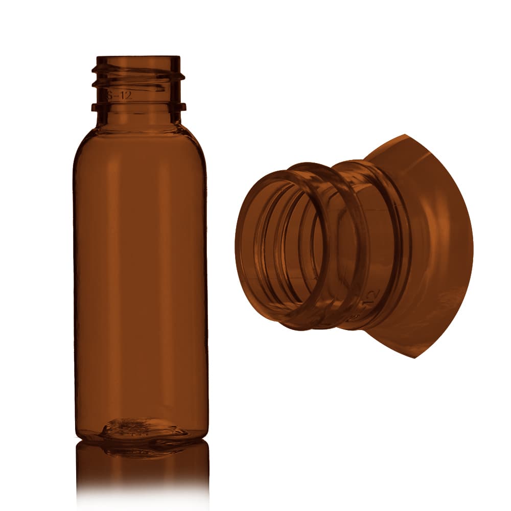1 oz Amber PET Cosmo Bottle with 20-410 neck finish - Product image