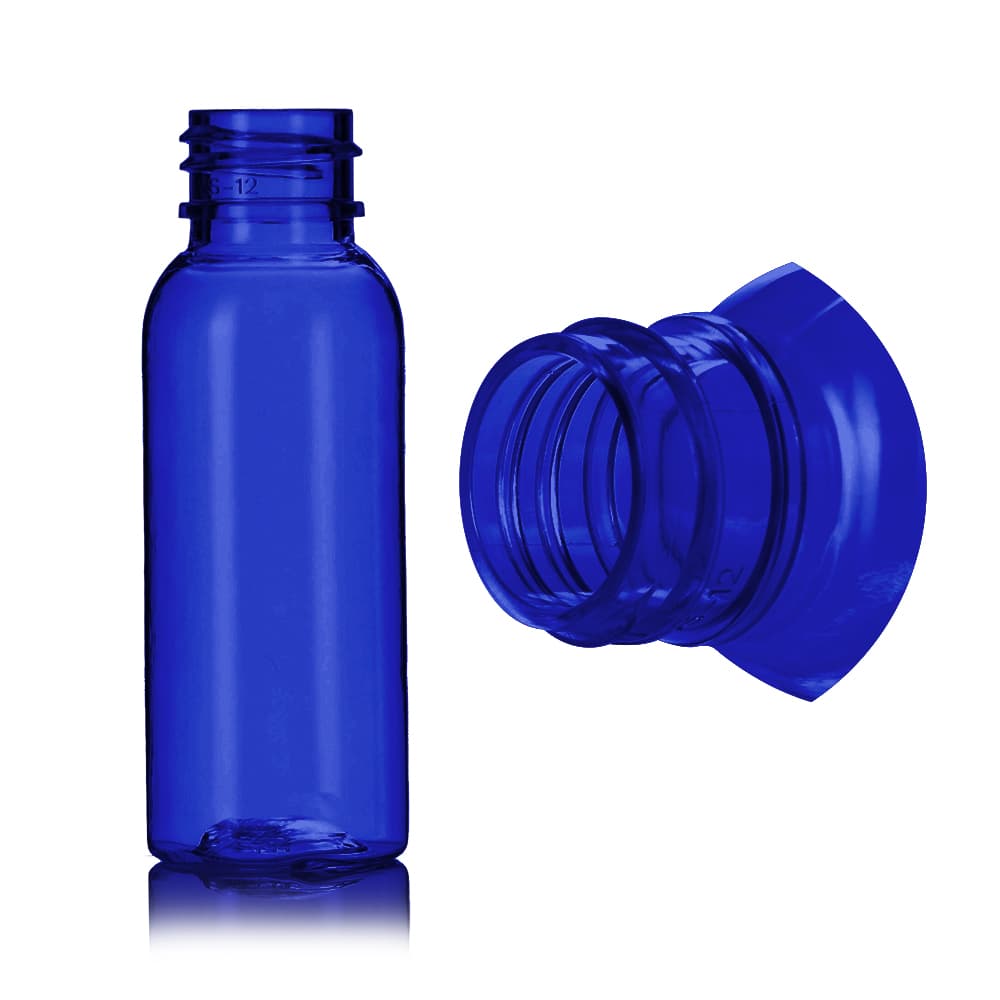 1 oz Blue PET Cosmo Bottle with 20-410 neck finish - Product image