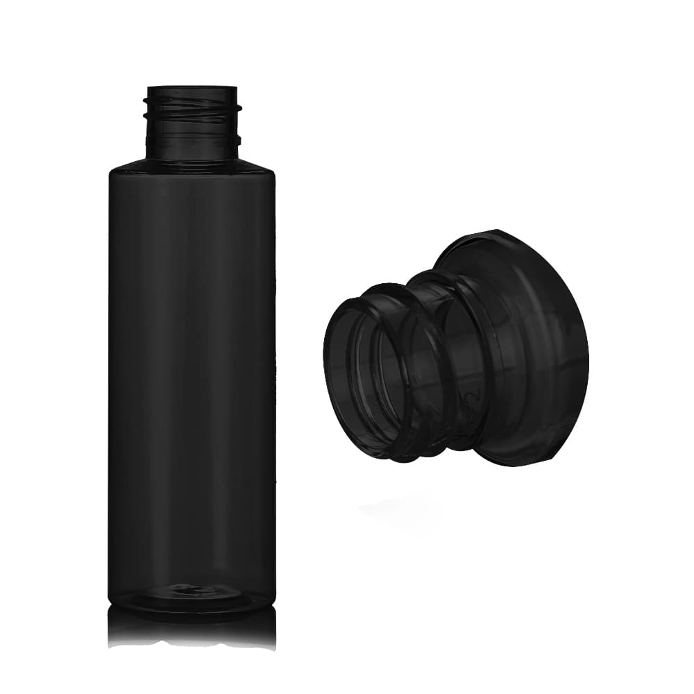 2 oz Black PET Cylinder Round Bottle with 20-410 neck finish - Product image