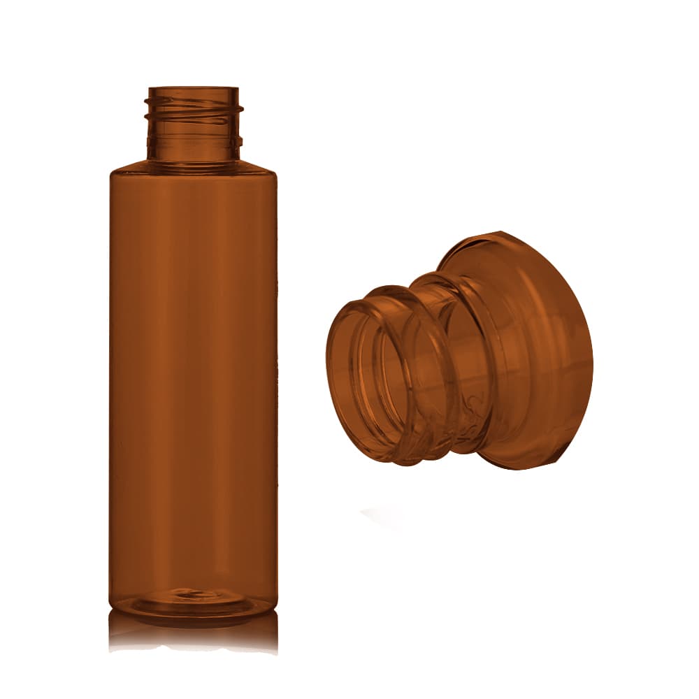 2 oz Amber PET Cylinder Round Bottle with 20-410 neck finish - Product image