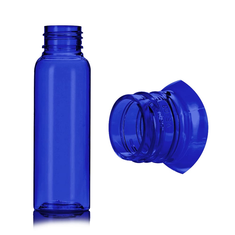 2 oz Blue PET Cosmo Bottle with 24-410 neck finish - Product image