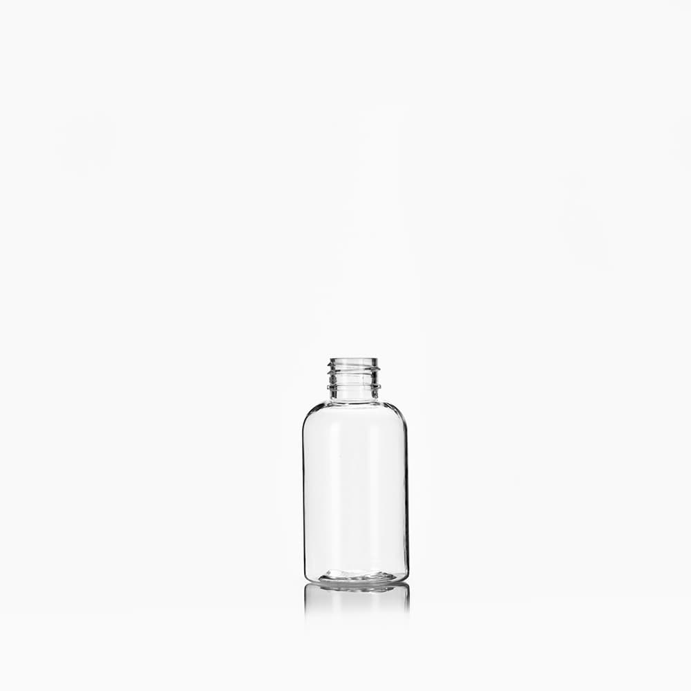 2 oz Clear PET Boston Round Bottle with 20-410 neck finish - Product image