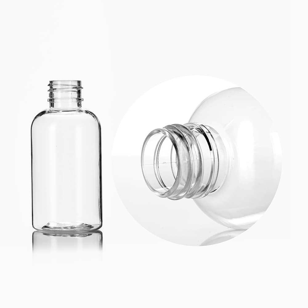 2 oz Clear PET Boston Round Bottle with 20-410 neck finish - Product image