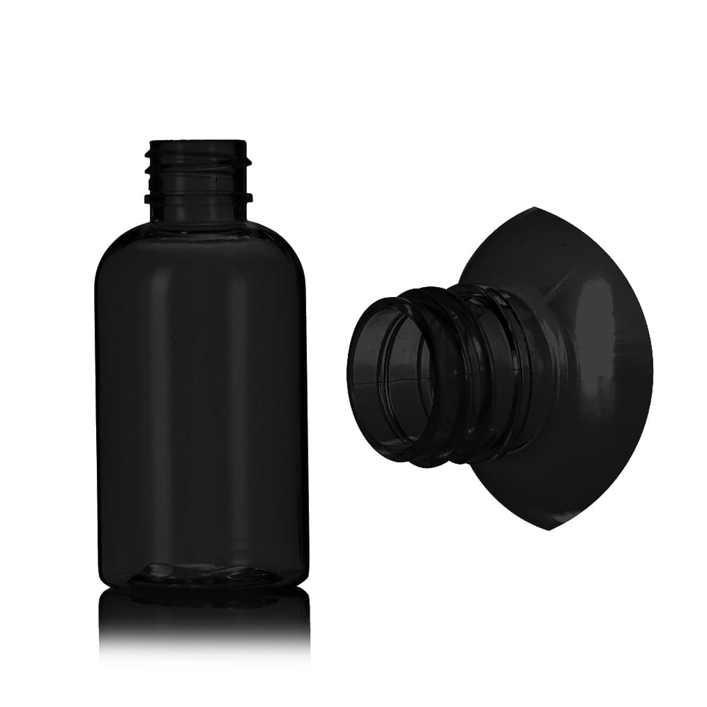 2 oz Black PET Boston Round Bottle with 20-410 neck finish - Product image