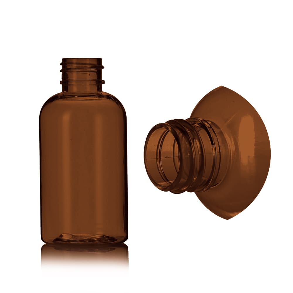 2 oz Amber PET Boston Round Bottle with 20-410 neck finish - Product image