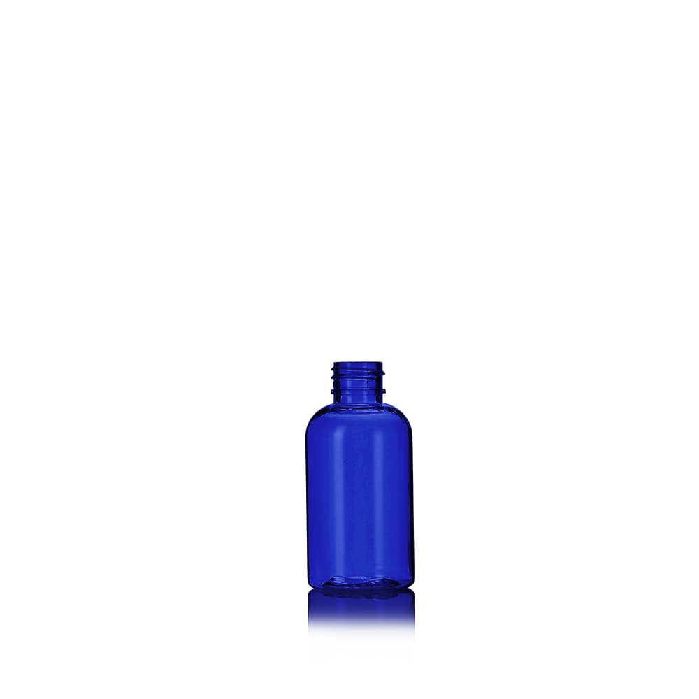 2 oz Blue PET Boston Round Bottle with 20-410 neck finish - Product image