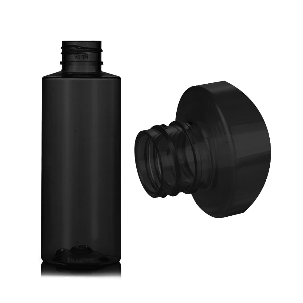 4 oz Black PET Cylinder Round Bottle with 24-410 neck finish - Product image