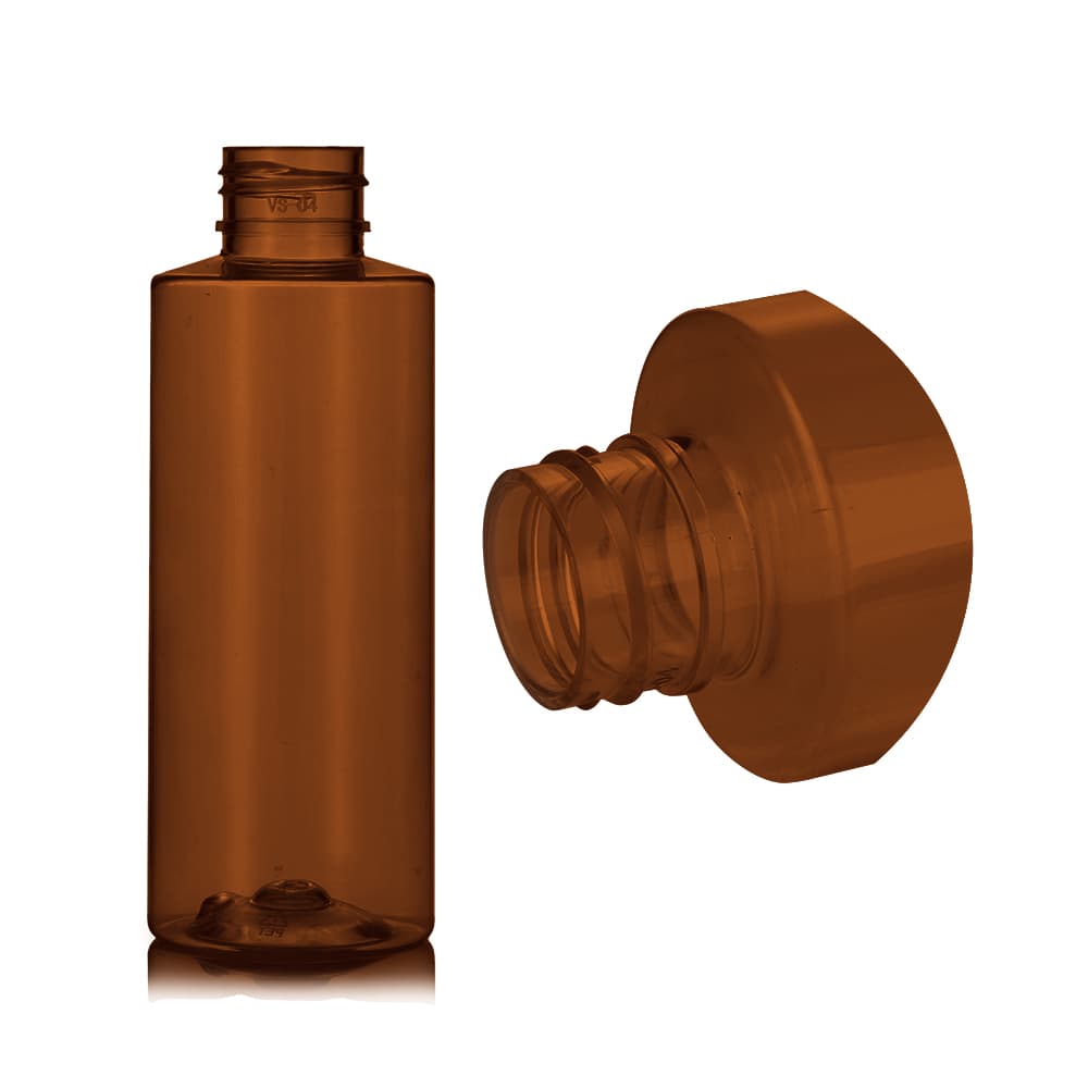 4 oz Amber PET Cylinder Round Bottle with 24-410 neck finish - Product image