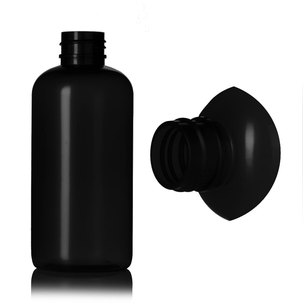 4 oz Black PET Modern Round Bottle with 24-410 neck finish - Product image