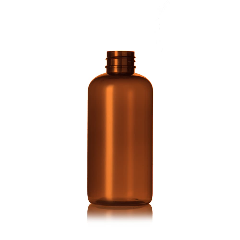 4 oz Amber PET Modern Round Bottle with 24-410 neck finish - Product image