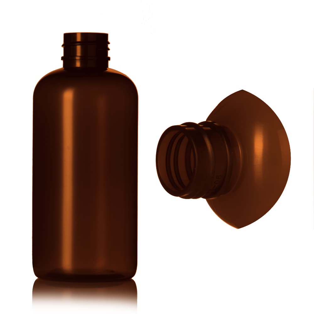 4 oz Amber PET Modern Round Bottle with 24-410 neck finish - Product image