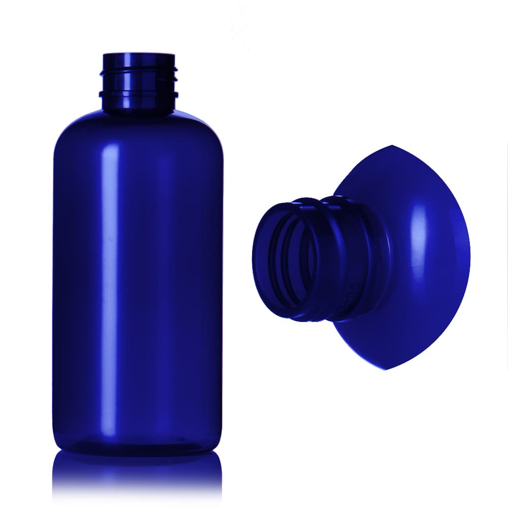 4 oz Blue PET Modern Round Bottle with 24-410 neck finish - Product image