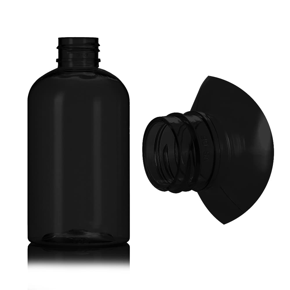 6 oz Black PET Boston Round Bottle with 24-410 neck finish - Product image