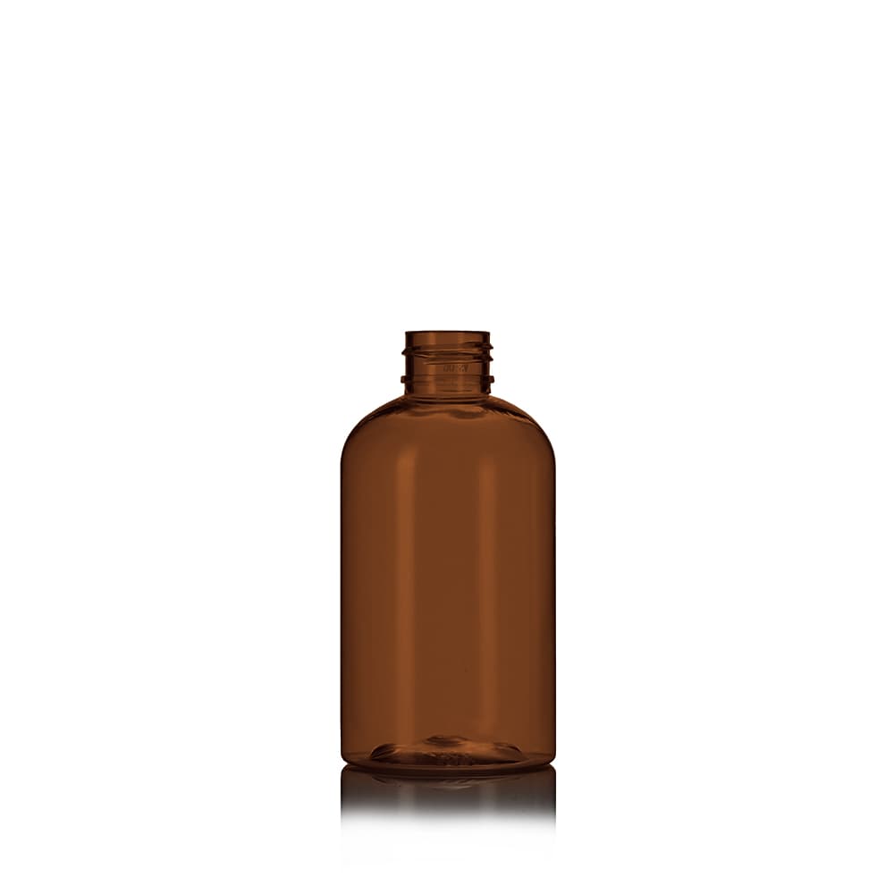 6 oz Amber PET Boston Round Bottle with 24-410 neck finish - Product image