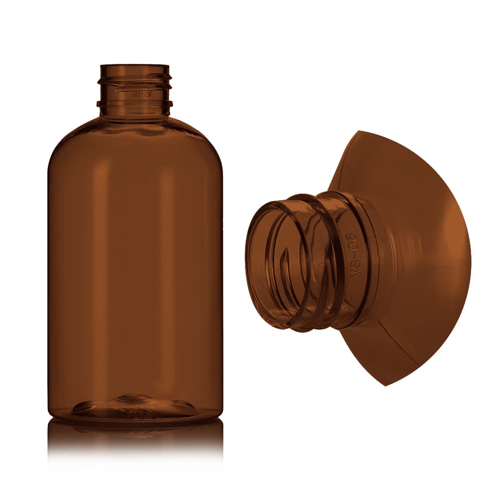 6 oz Amber PET Boston Round Bottle with 24-410 neck finish - Product image