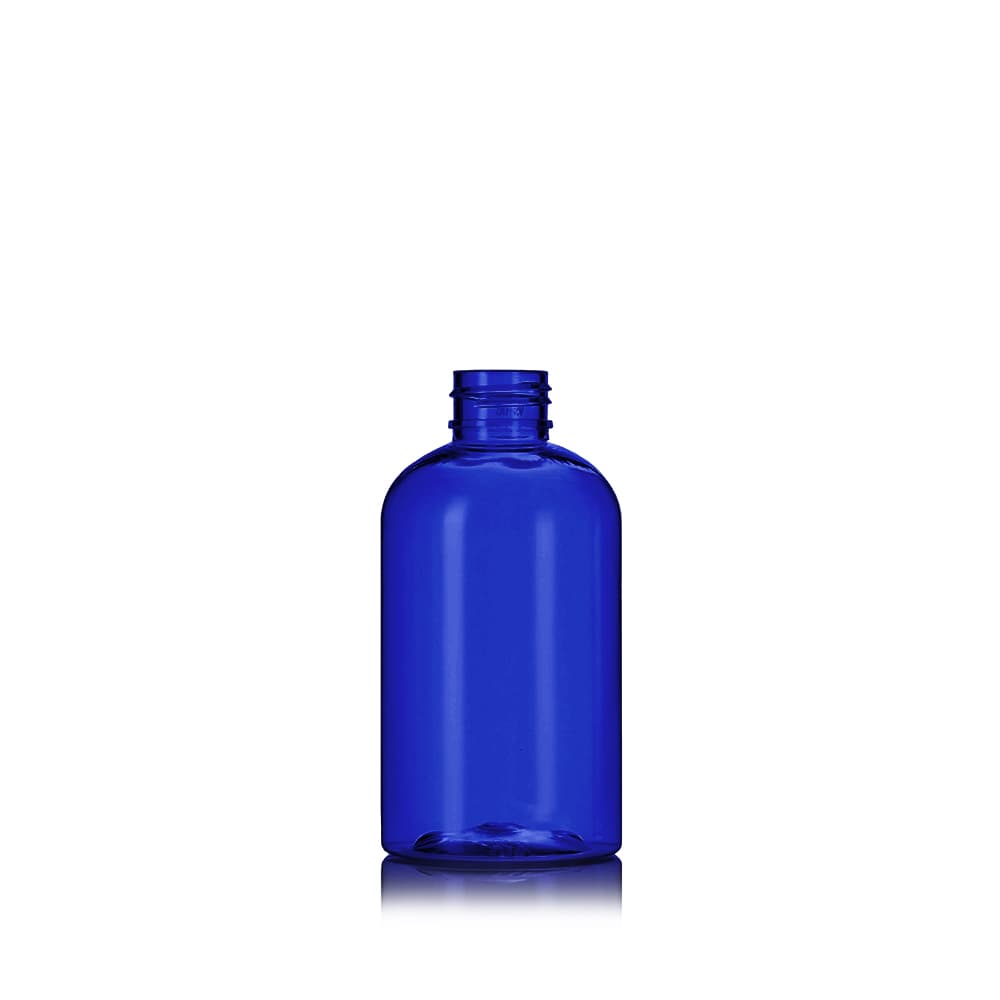 6 oz Blue PET Boston Round Bottle with 24-410 neck finish - Product image