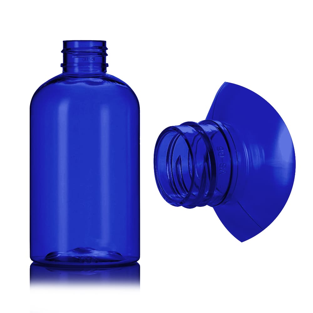6 oz Blue PET Boston Round Bottle with 24-410 neck finish - Product image