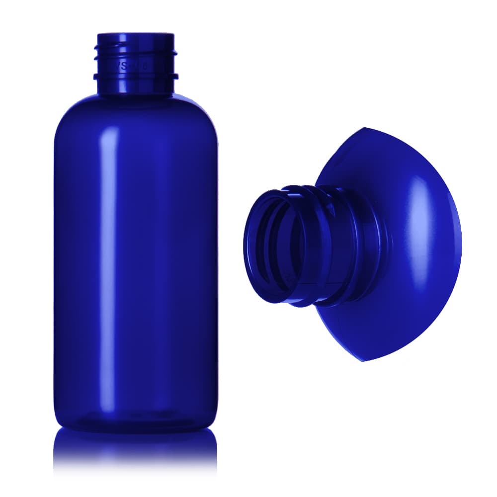 6 oz Blue PET Boston Tall Bottle with 24-410 neck finish - Product image