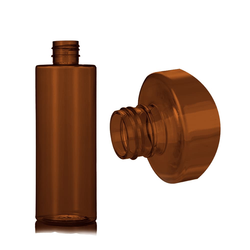 8 oz Amber PET Cylinder Round Bottle with 24-410 neck finish - Product image