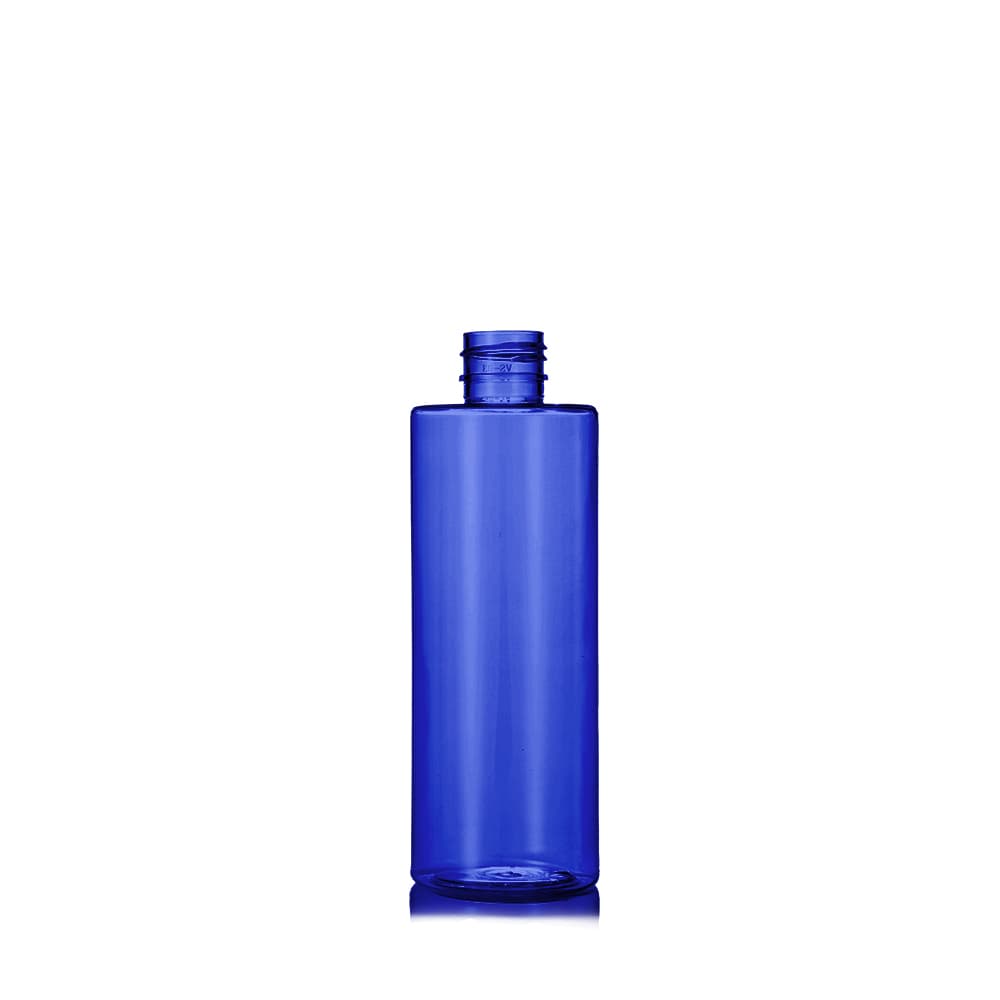 8 oz Blue PET Cylinder Round Bottle with 24-410 neck finish - Product image