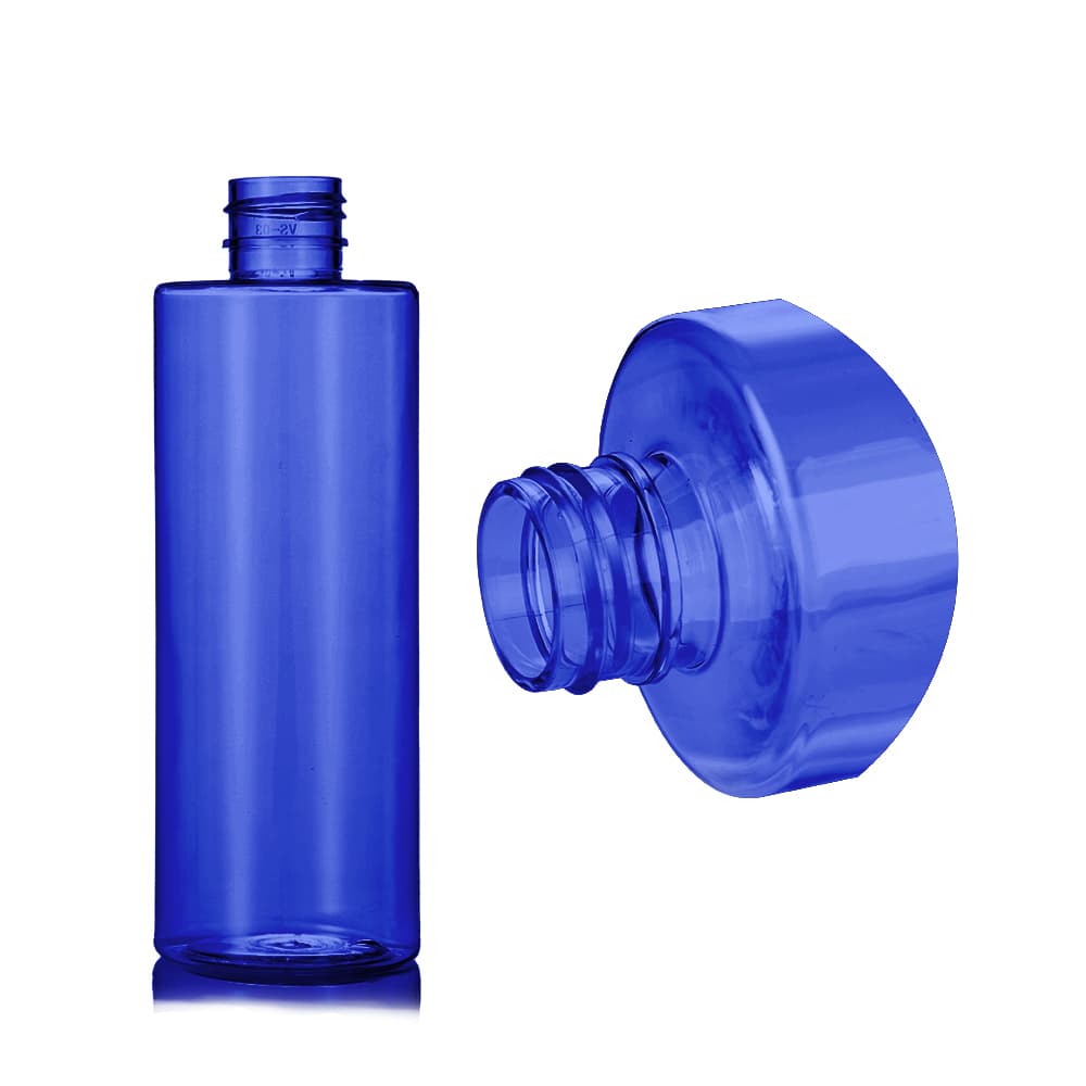 8 oz Blue PET Cylinder Round Bottle with 24-410 neck finish - Product image