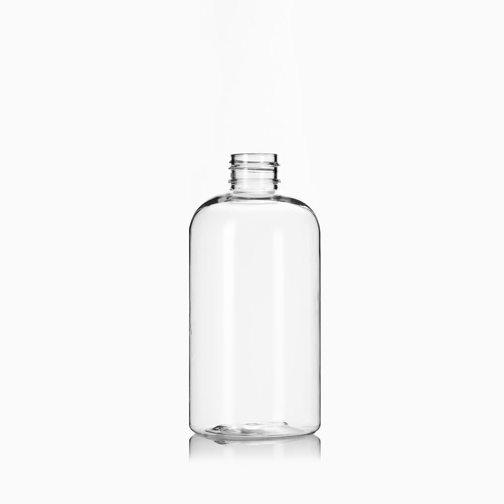 8 oz Clear PET Boston Round Bottle with 24-410 neck finish - Product image