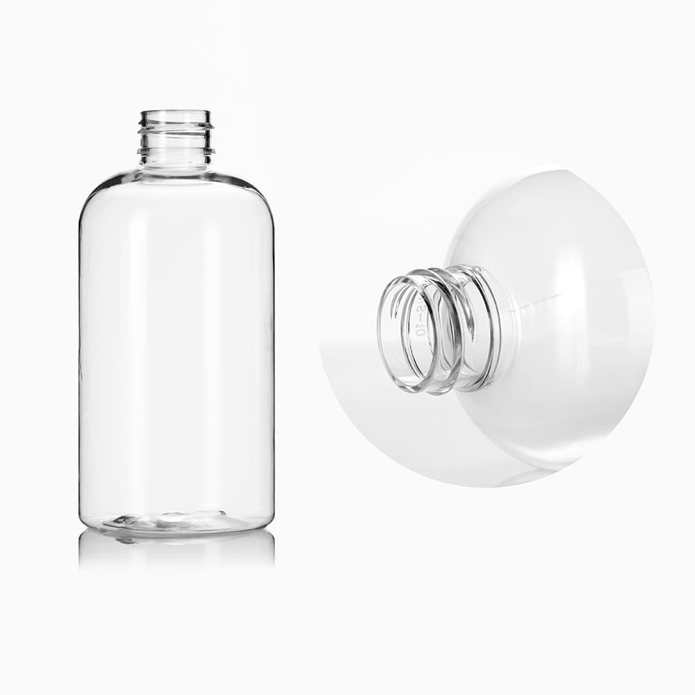 8 oz Clear PET Boston Round Bottle with 24-410 neck finish - Product image