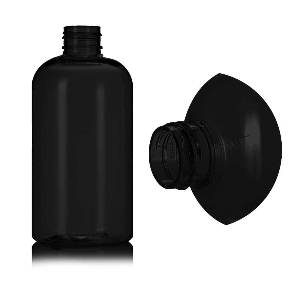 8 oz Black PET Boston Round Bottle with 24-410 neck finish - Product image